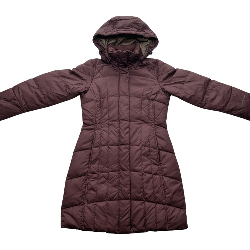 Eddie Bauer Sun Valley Down Parka Women XS Burgundy Plum Hooded Puffer Coat